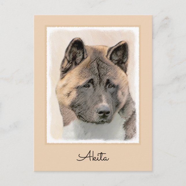 Cartão Postal Akita Painting - Bela Arte Canina Original (Frente)