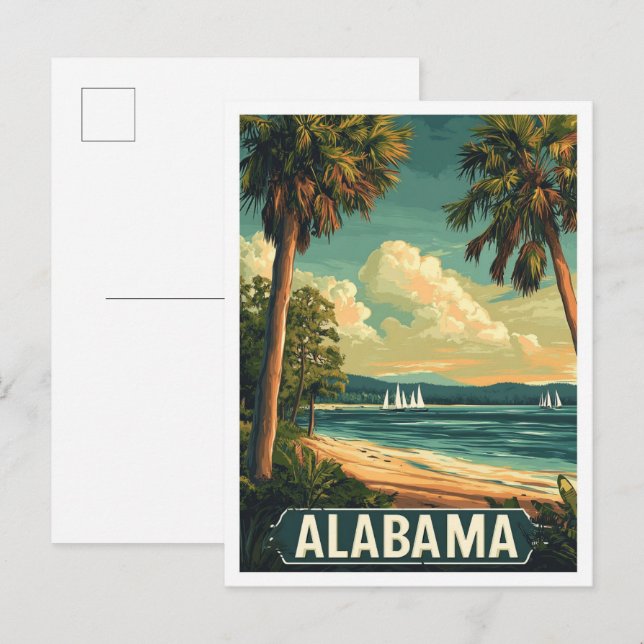Cartão Postal Alabama USA Vintage Illustration Viagem (Frente/Verso)