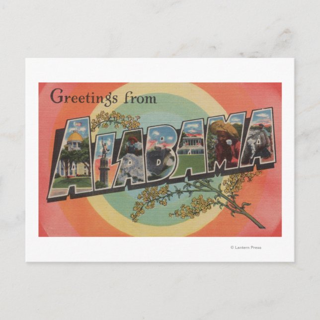 Cartão Postal Alabama (Vermelho/Rosa) - Cenas em Larga Letra (Frente)