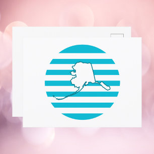 Cartão Postal Alaska Estado EUA - Circular Retroativo Azul
