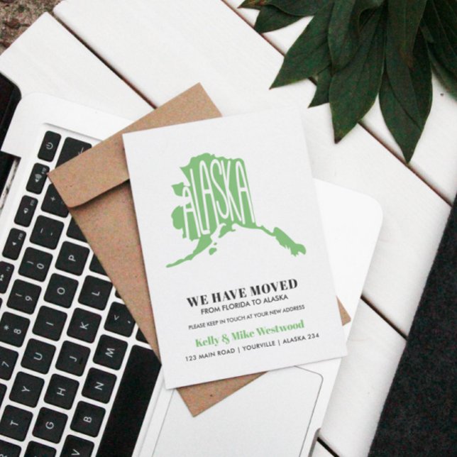 Cartão Postal ALASKA Mudamos Novo endereço Nova Casa   (MOVING ANNOUNCEMENT WITH ALASKA MAP)