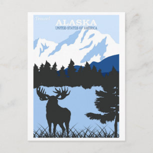 Cartão Postal Alaska Nature Moose Viagens vintage Azul