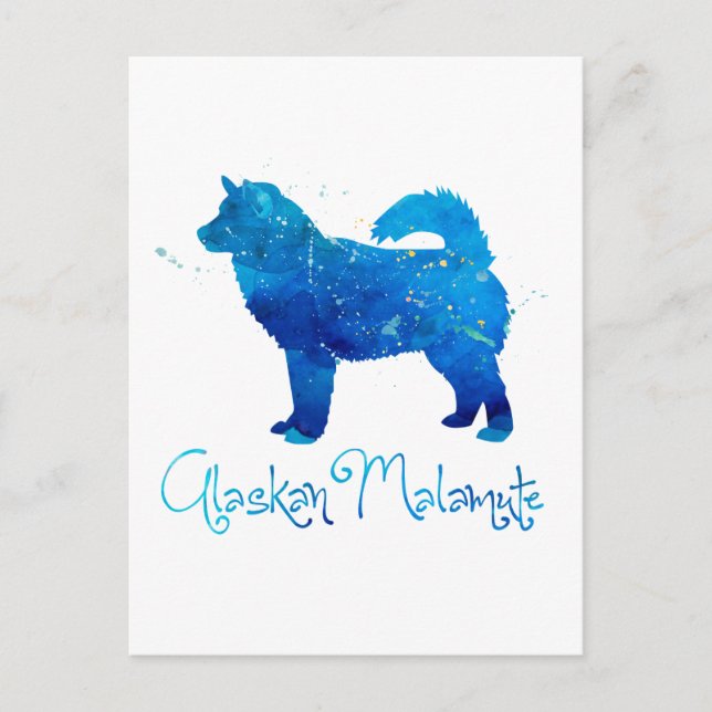 Cartão Postal Alaskan Malamute Watercolor (Frente)