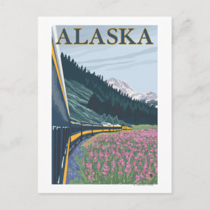 Cartão Postal AlaskaRailroad e Fireweed Viagens vintage
