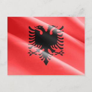 Cartão Postal Albânia - Acenando bandeira albanesa -
