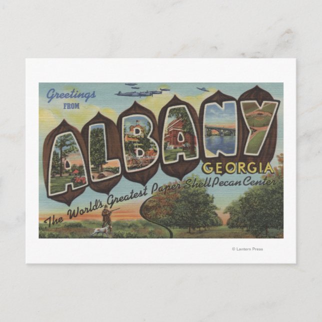 Cartão Postal Albany, Geórgia - Cenas com Letras Grandes (Frente)