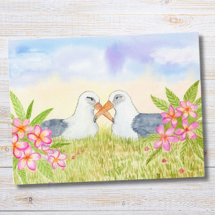 Cartão Postal Albatroz-de-Laysan com Plumeria Rosa