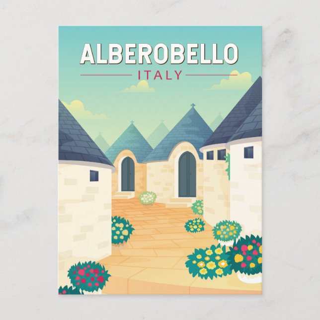 Cartão Postal Alberobello Itália  Arte de Viagem Vintage (Frente)