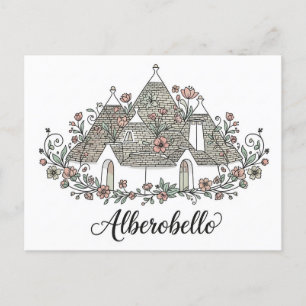 Cartão Postal Alberobello Itália Trulli abriga flores