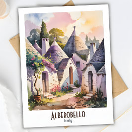 Cartão Postal Alberobello Itália Trulli Aquarela Texto Personali