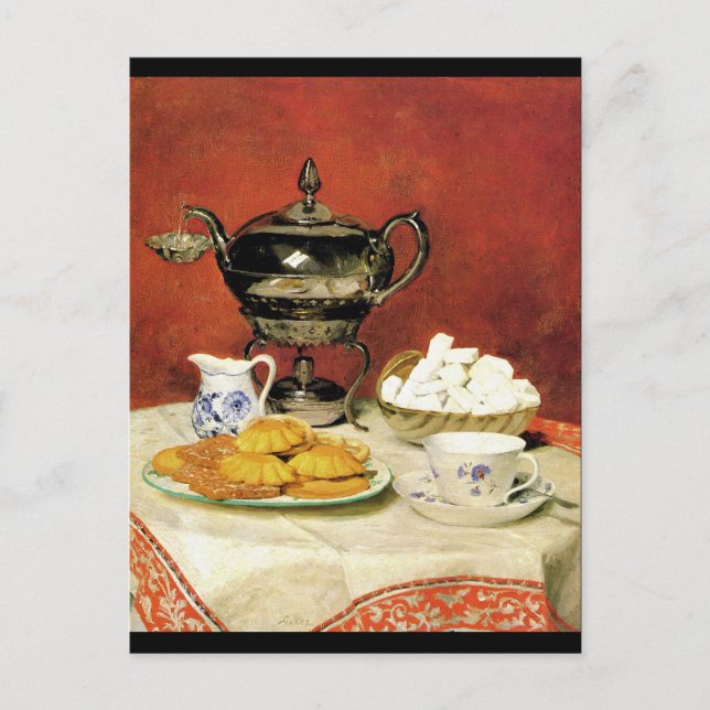 Cartão Postal Albert Samuel Anker ~ Hora do Chá (Frente)
