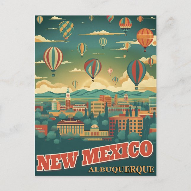 Cartão Postal Albuquerque, Novo México com um Balão de Ar Quente (Frente)