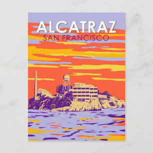 Cartão Postal Alcatraz Island San Francisco Viagem Art Vintage