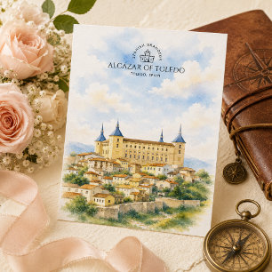 Cartão Postal Alcázar de Toledo, Espanha Paisagem aquarela