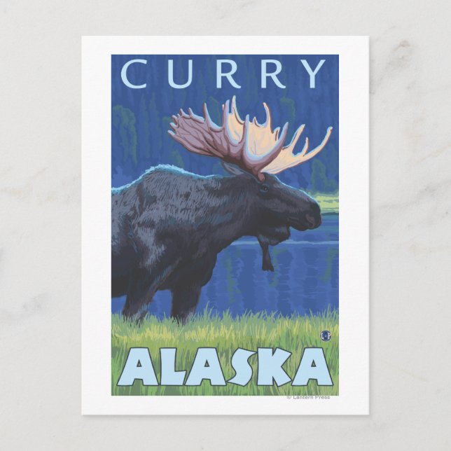 Cartão Postal Alce à noite - Curry, Alaska (Frente)
