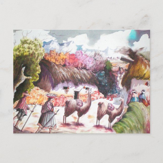 Cartão Postal Aldeia de Llama Picture no Peru (Frente)