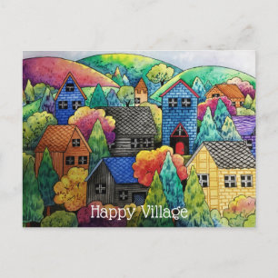 Cartão Postal Aldeia Do Lado Da Água Com Casas Coloridas