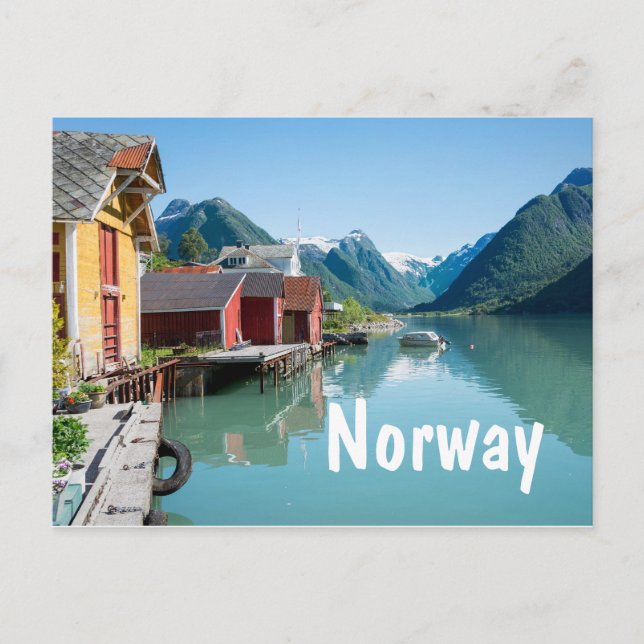 Cartão Postal Aldeia e fiorde na Noruega (Frente)