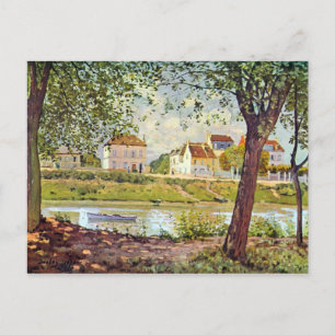Cartão Postal Aldeia nas margens do Sena por Alfred Sisley