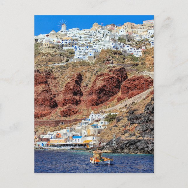 Cartão Postal Aldeia Oia na ilha de Santorini, norte, Grécia (Frente)