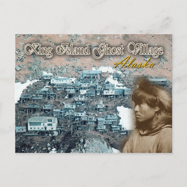 Cartão Postal Aldeia Ukivok Stilt, Ilha King, Alasca (Frente)
