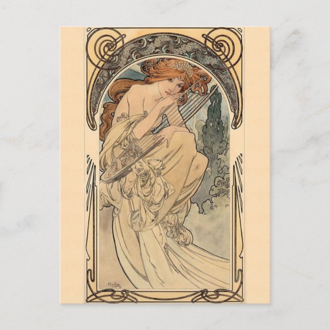 Cartão Postal Alegoria da Música por Alphonse Mucha (Frente)