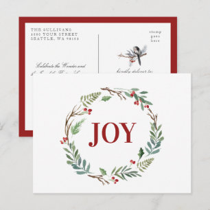 Cartão Postal Alegre Coroa de Natal Férias ALEGRIA Pássaro de In