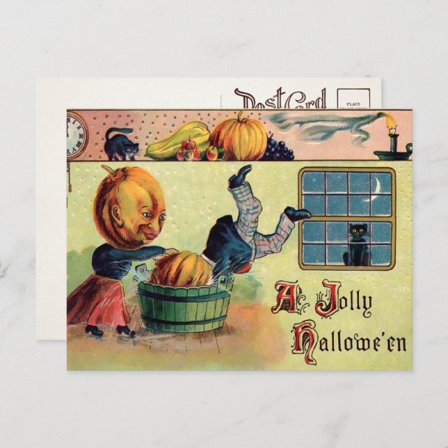 Cartão postal alegre de Halloween vitoriano (Frente/Verso)