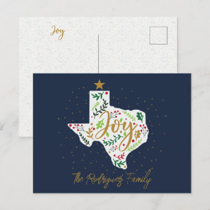Cartão Postal Alegria Azul Marinho de Natal Folhas Forma Texas