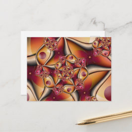 Cartão Postal Alegria Colorida Abstrata Fantasia Vermelha Laranj