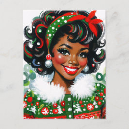 Cartão Postal Alegria de Natal de Garota Negra Retrô