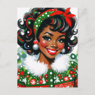 Cartão Postal Alegria de Natal de Garota Negra Retrô
