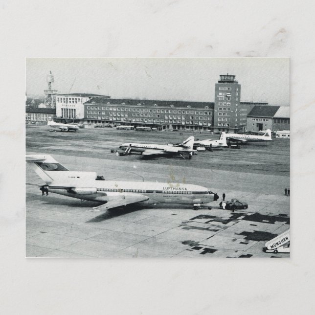 Cartão Postal Alemanha antiga, aeroporto de Munique anos 1950 (Frente)