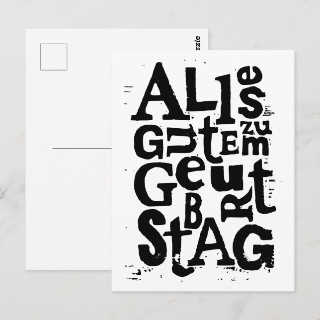 Cartão postal alemão "Feliz Aniversário" Lino Impr (Frente/Verso)