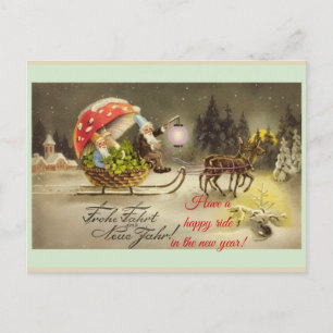 Cartão postal alemão Vintage Elves Mushroom