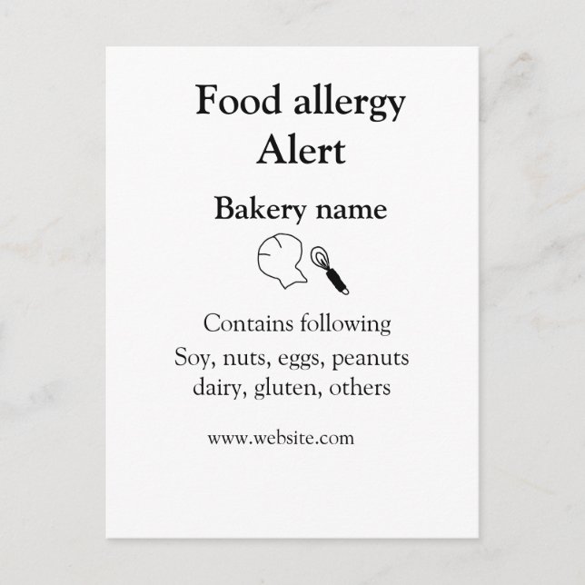 Cartão Postal Alerta de alergia de comida adicionar nome texto i (Frente)