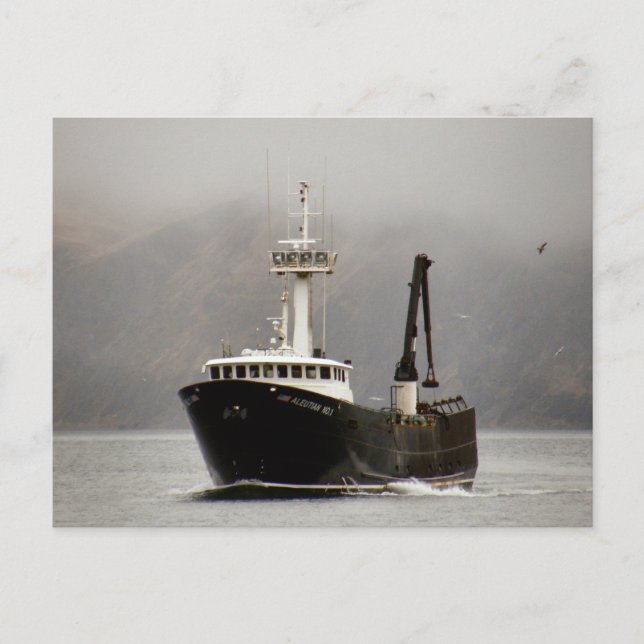 Cartão Postal Aleutian No. 1, Crab Boat em Dutch Harbor, Alaska (Frente)