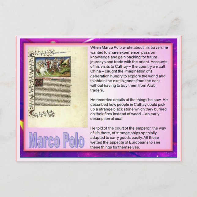 Cartão Postal Alfabetização, escrevendo viagem, Marco Polo (Frente)