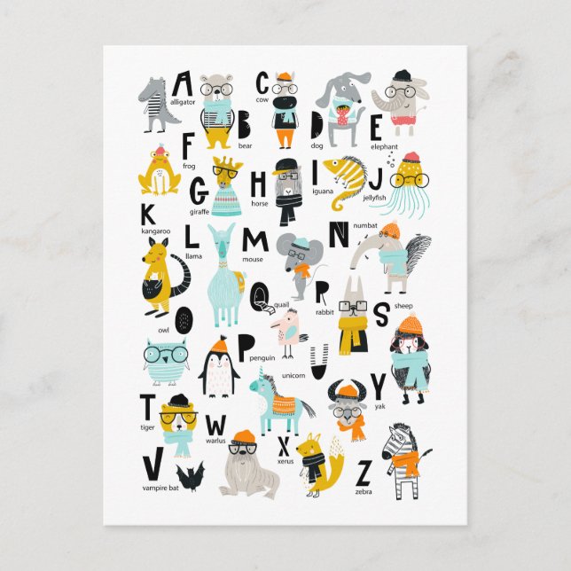 Cartão Postal Alfabeto Animal Cugado | Alguns Têm Chapéus (Frente)