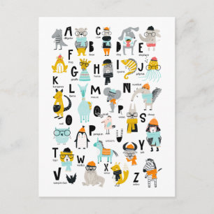 Cartão Postal Alfabeto Animal Cugado Alguns Têm Chapéus