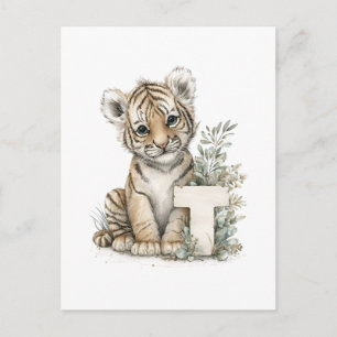 Cartão Postal Alfabeto de Animais Bebês em Aquarela Fofa, Tigre