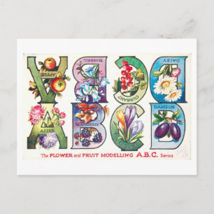 Cartão Postal Alfabeto de Frutas e Flores Vintage A-D