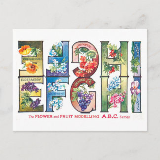 Cartão Postal Alfabeto de Frutas e Flores Vintage E-I