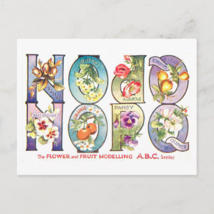 Cartão Postal Alfabeto de Frutas e Flores Vintage N-Q