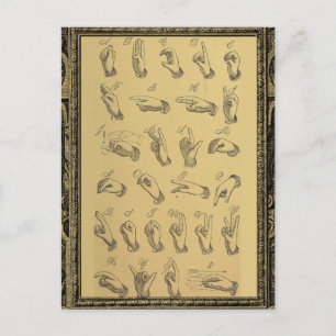 Cartão Postal Alfabeto de Linguagem de Sinais Antiga Gestos de M