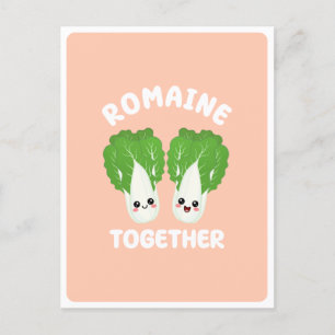 Cartão Postal Alface Romaine Kawaii Casal Vegetariano Pun Food