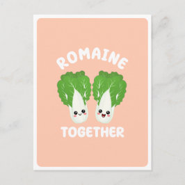 Cartão Postal Alface Romaine Kawaii Casal Vegetariano Pun Food