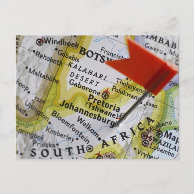 Cartão Postal Alfinete colocado em Joanesburgo, África do Sul em (Frente)