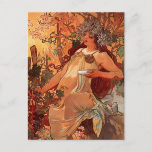 Cartão Postal Alfons Mucha Art Nouveau Autumn Painting