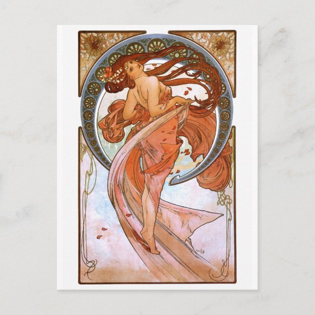 Cartão Postal Alfons Mucha: Dança (Frente)